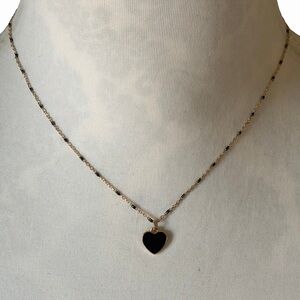 Delicate Gold Tone Black Heart Pendant Necklace | Minimalist Dainty Jewelry